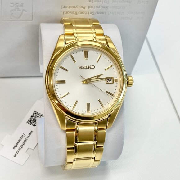 Seiko Stainless Steel Gold Tone Watch With Date Calendar SUR314 - Picture 1 of 7